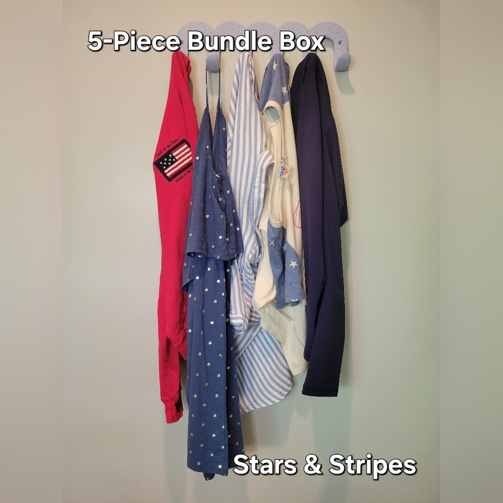 5 Piece Bundle Box July 4th Patriotic Stars & Stripes Red White Blue Yoga SZ M